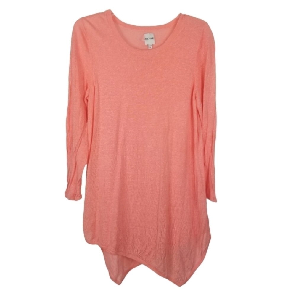 NIC+ZOE Womens Linen Viscose Long Sleeve Asymmetrical Hem Tunic Top Sweater Sz M